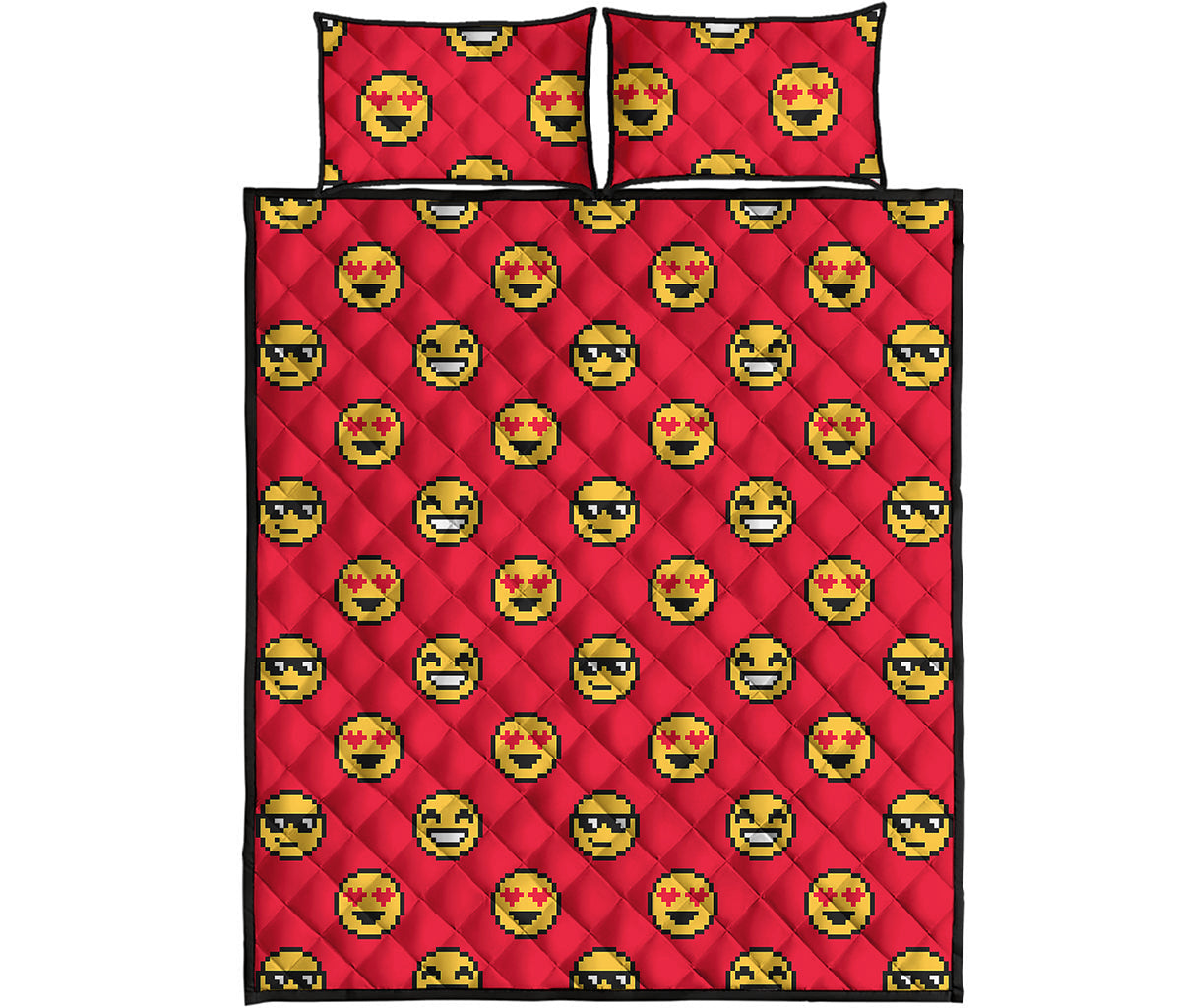 8-Bit Emoji Pattern Print Quilt Bed Set