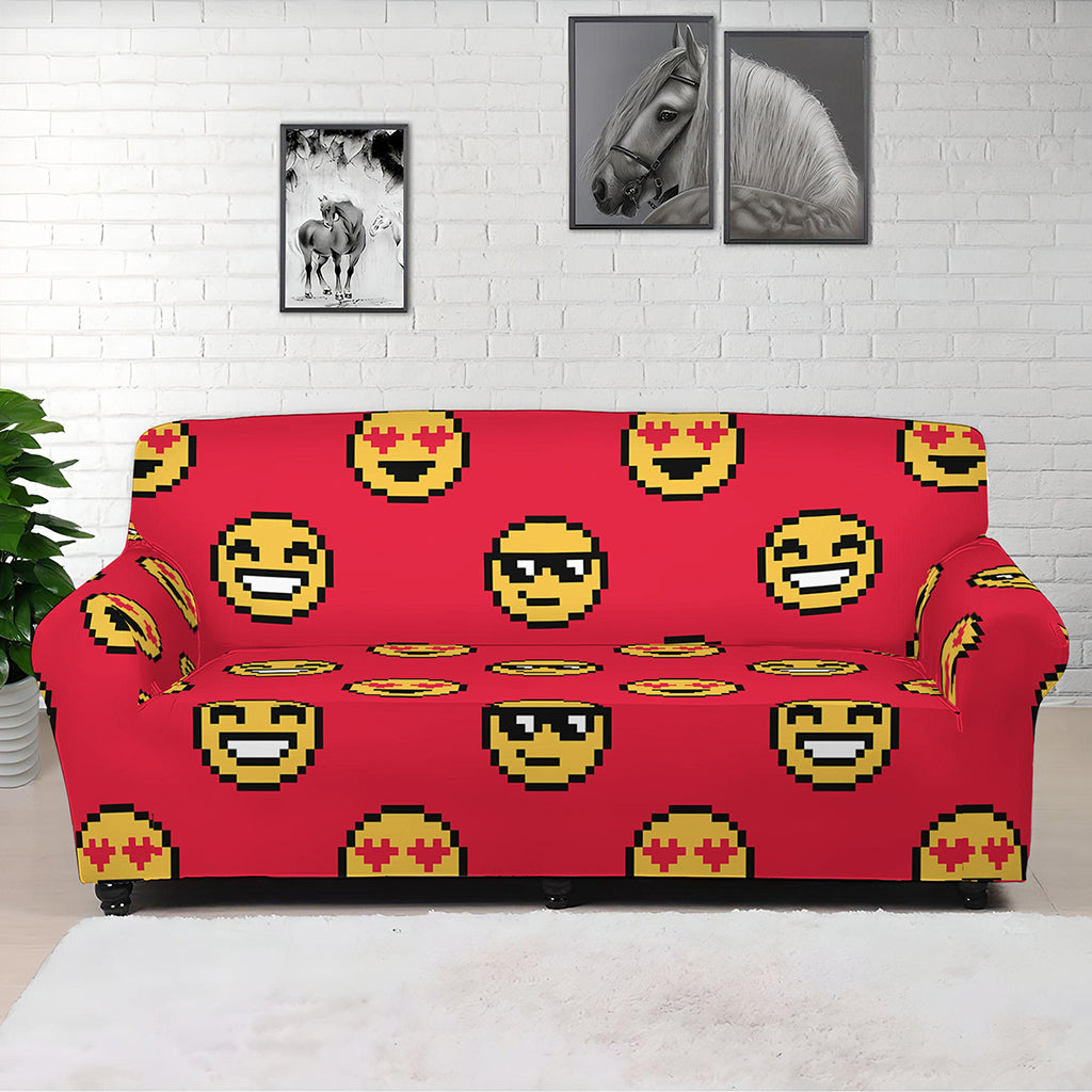 8-Bit Emoji Pattern Print Sofa Cover