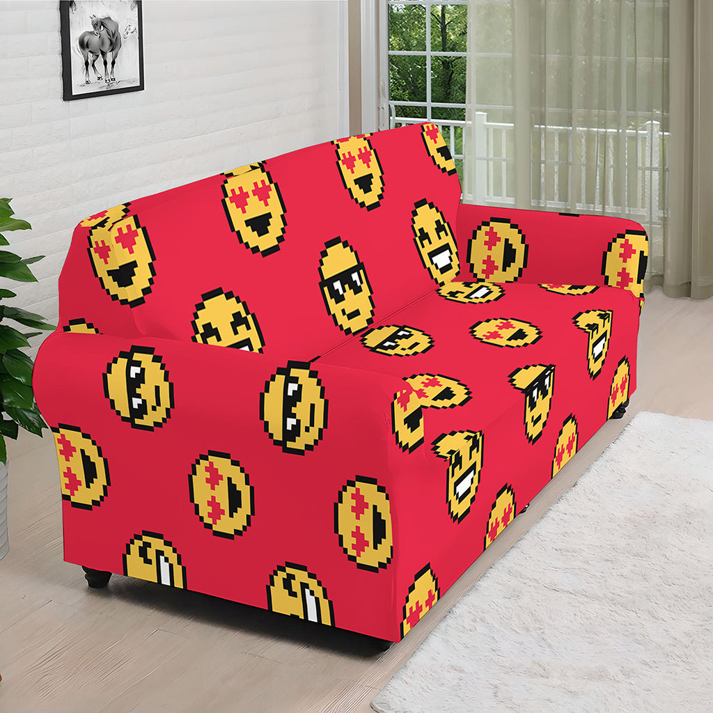 8-Bit Emoji Pattern Print Sofa Cover