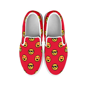 8-Bit Emoji Pattern Print White Slip On Shoes