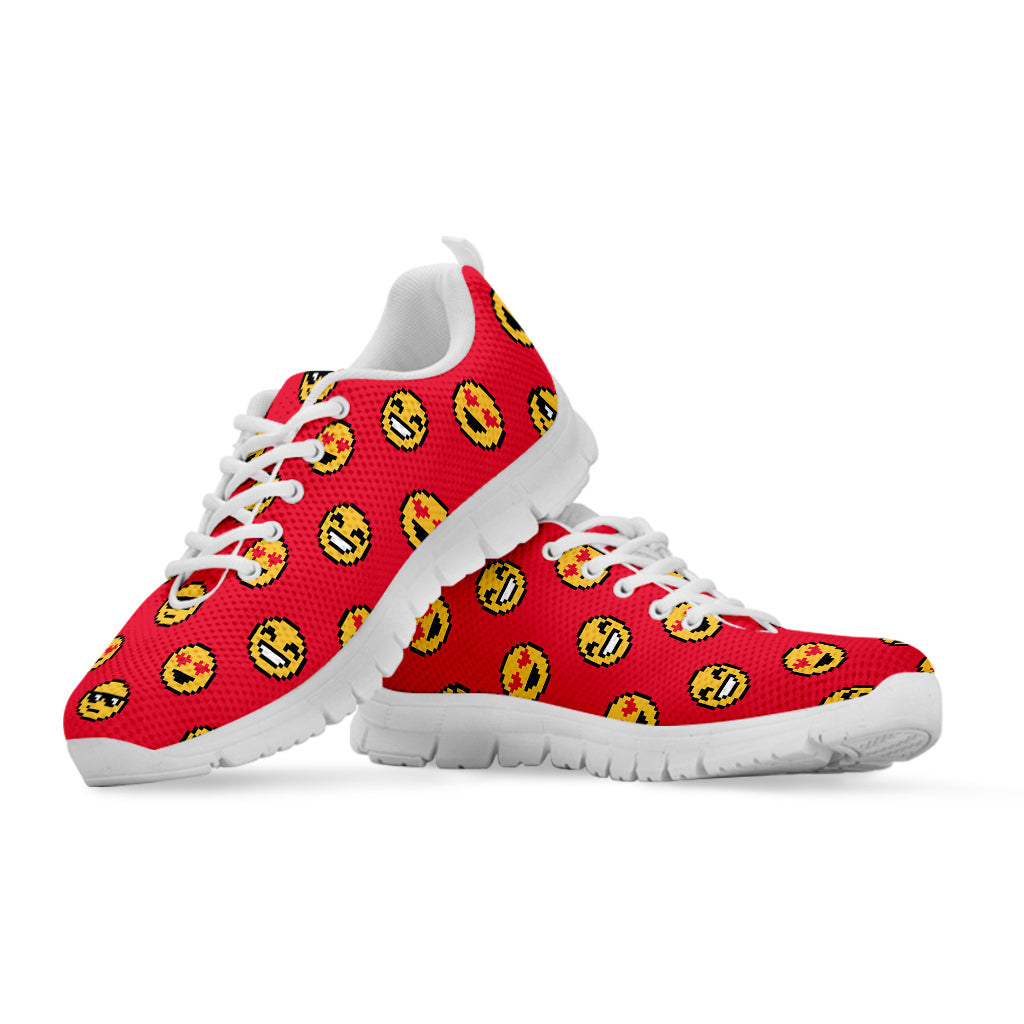 8-Bit Emoji Pattern Print White Sneakers