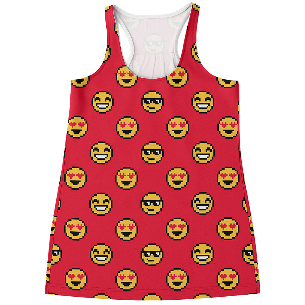 8-Bit Emoji Pattern Print Women's Racerback Tank Top