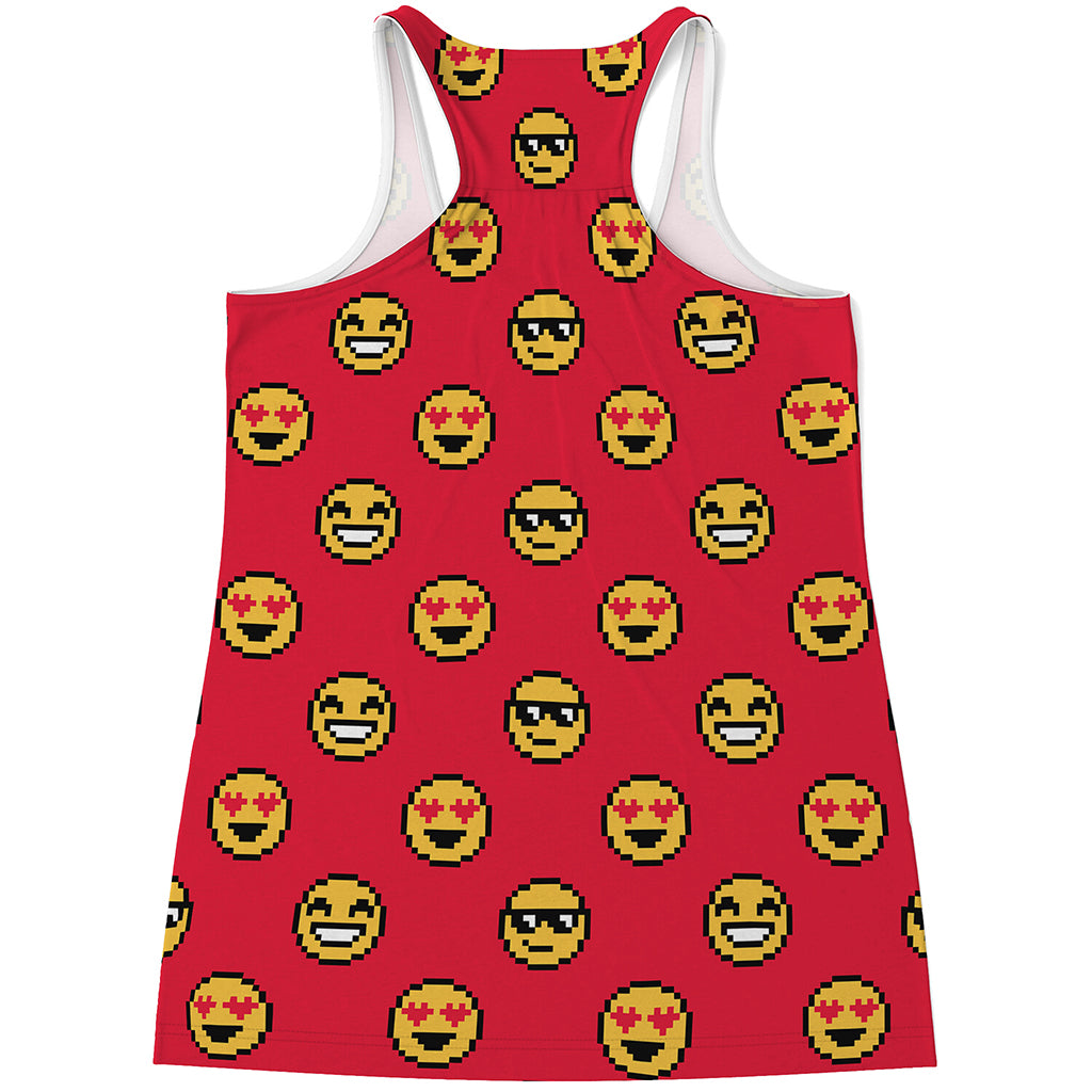8-Bit Emoji Pattern Print Women's Racerback Tank Top