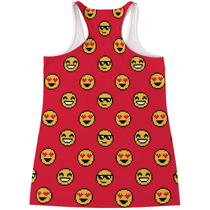 8-Bit Emoji Pattern Print Women's Racerback Tank Top