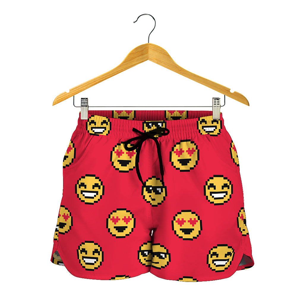 8-Bit Emoji Pattern Print Women's Shorts