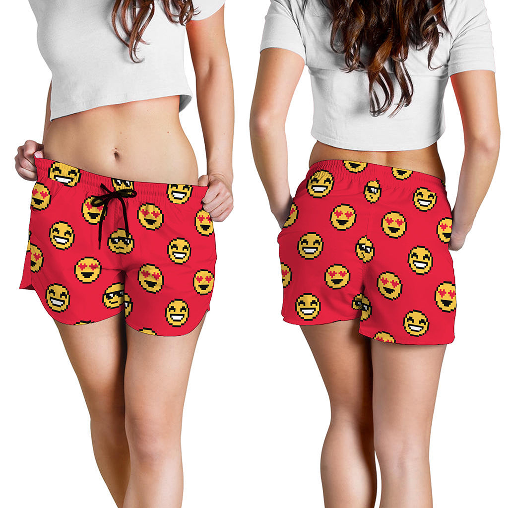 8-Bit Emoji Pattern Print Women's Shorts