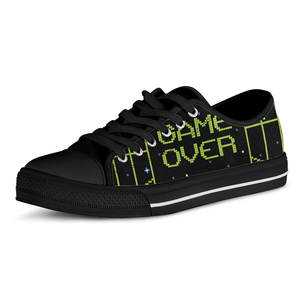 8-Bit Game Over Print Black Low Top Shoes 