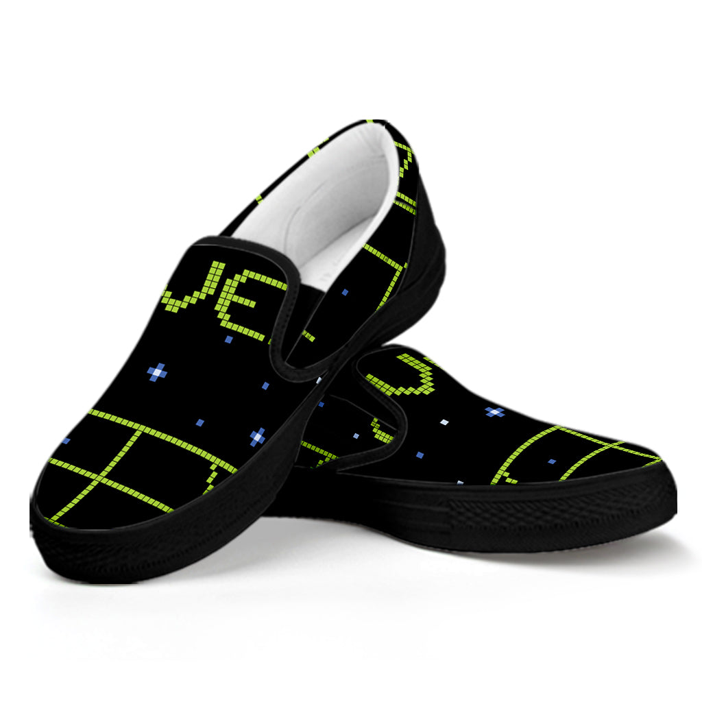 8-Bit Game Over Print Black Slip On Shoes