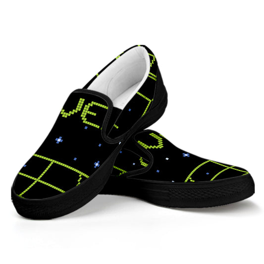 8-Bit Game Over Print Black Slip On Shoes