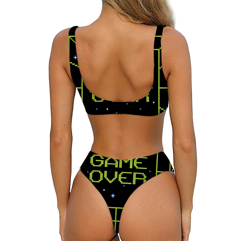 8-Bit Game Over Print Front Bow Tie Bikini
