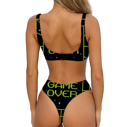 8-Bit Game Over Print Front Bow Tie Bikini