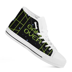 8-Bit Game Over Print White High Top Shoes