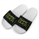8-Bit Game Over Print White Slide Sandals