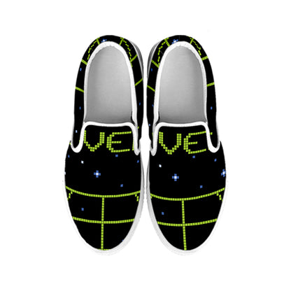 8-Bit Game Over Print White Slip On Shoes