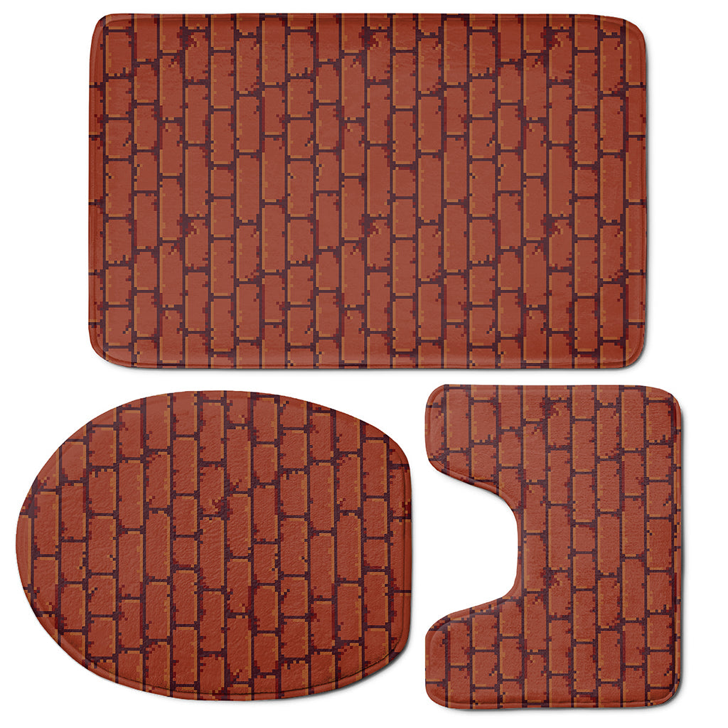 8-Bit Pixel Brick Wall Print 3 Piece Bath Mat Set
