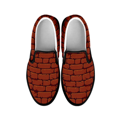 8-Bit Pixel Brick Wall Print Black Slip On Shoes