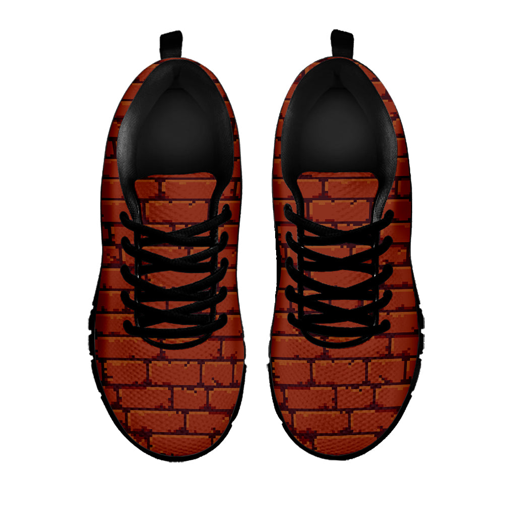 8-Bit Pixel Brick Wall Print Black Sneakers