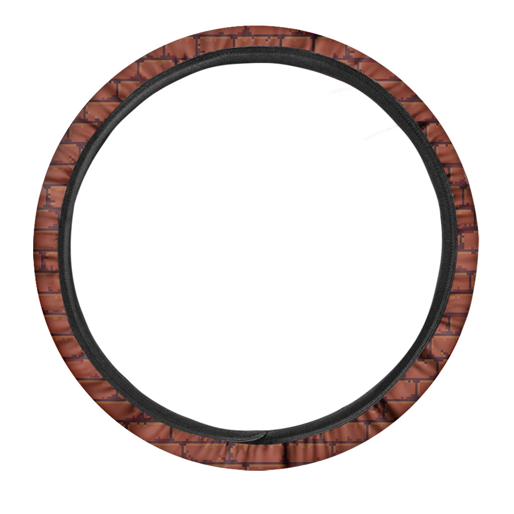 8-Bit Pixel Brick Wall Print Car Steering Wheel Cover
