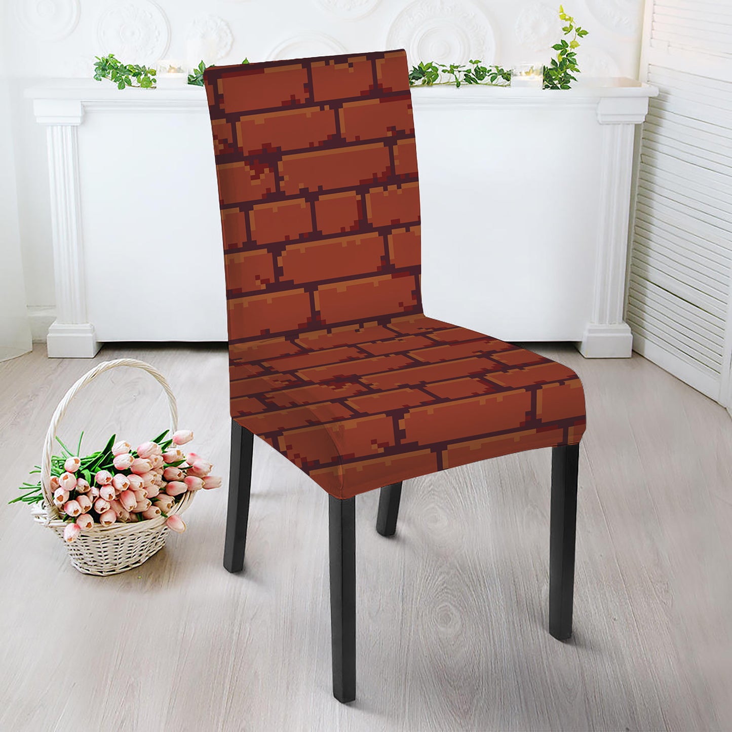8-Bit Pixel Brick Wall Print Dining Chair Slipcover