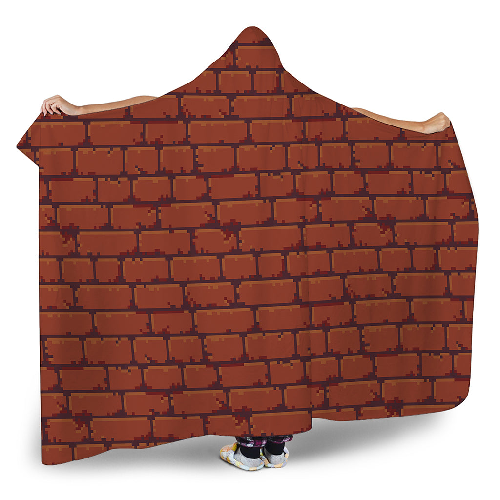 8-Bit Pixel Brick Wall Print Hooded Blanket