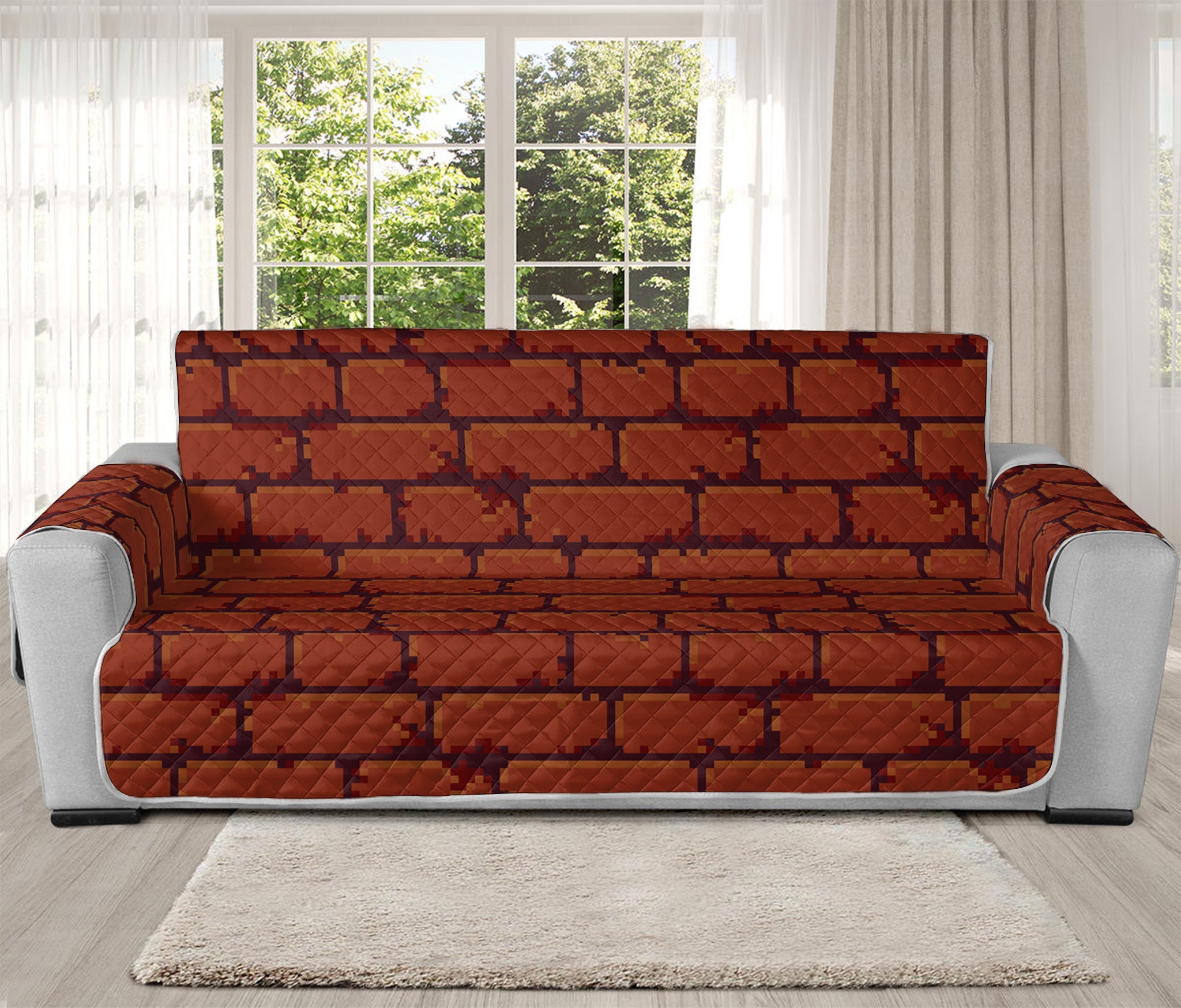 8-Bit Pixel Brick Wall Print Oversized Sofa Protector