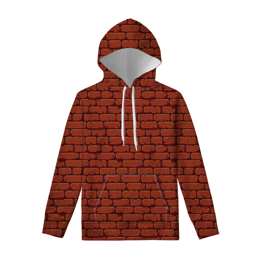 8-Bit Pixel Brick Wall Print Pullover Hoodie