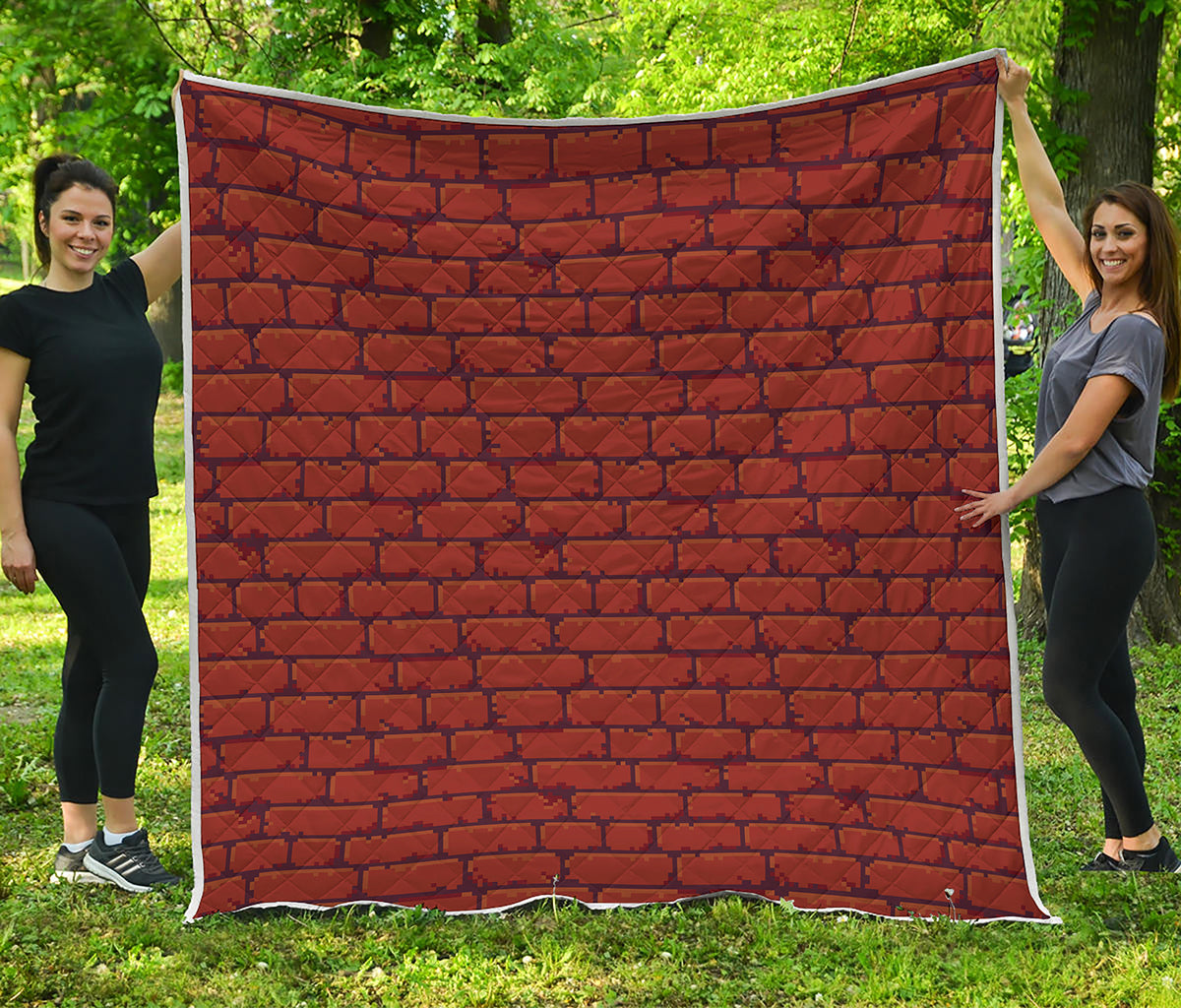 8-Bit Pixel Brick Wall Print Quilt