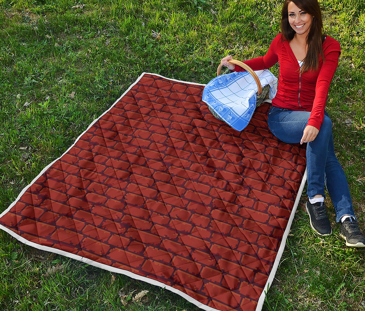 8-Bit Pixel Brick Wall Print Quilt