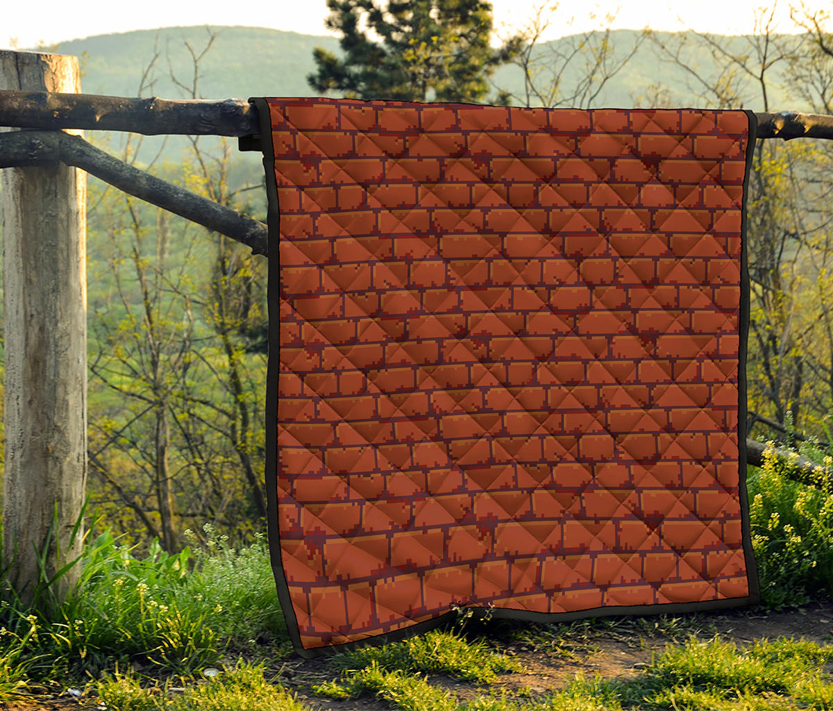 8-Bit Pixel Brick Wall Print Quilt