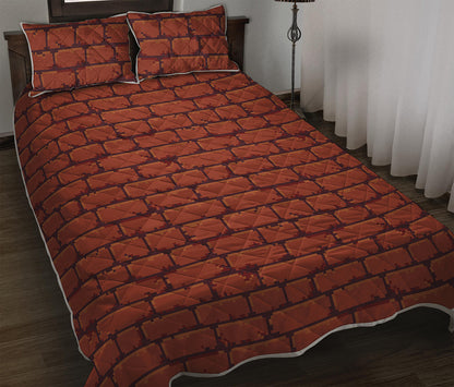 8-Bit Pixel Brick Wall Print Quilt Bed Set