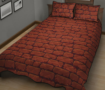 8-Bit Pixel Brick Wall Print Quilt Bed Set