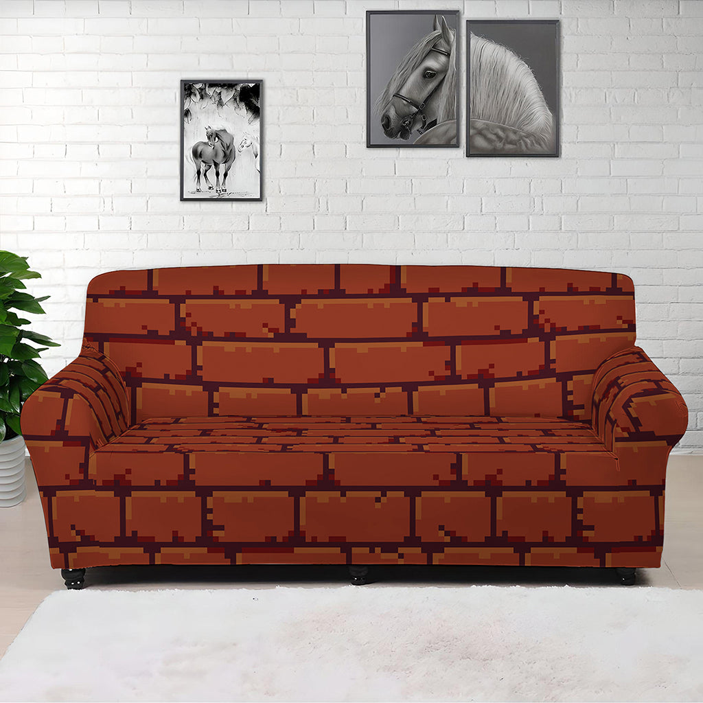 8-Bit Pixel Brick Wall Print Sofa Cover