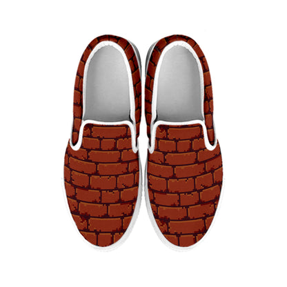 8-Bit Pixel Brick Wall Print White Slip On Shoes