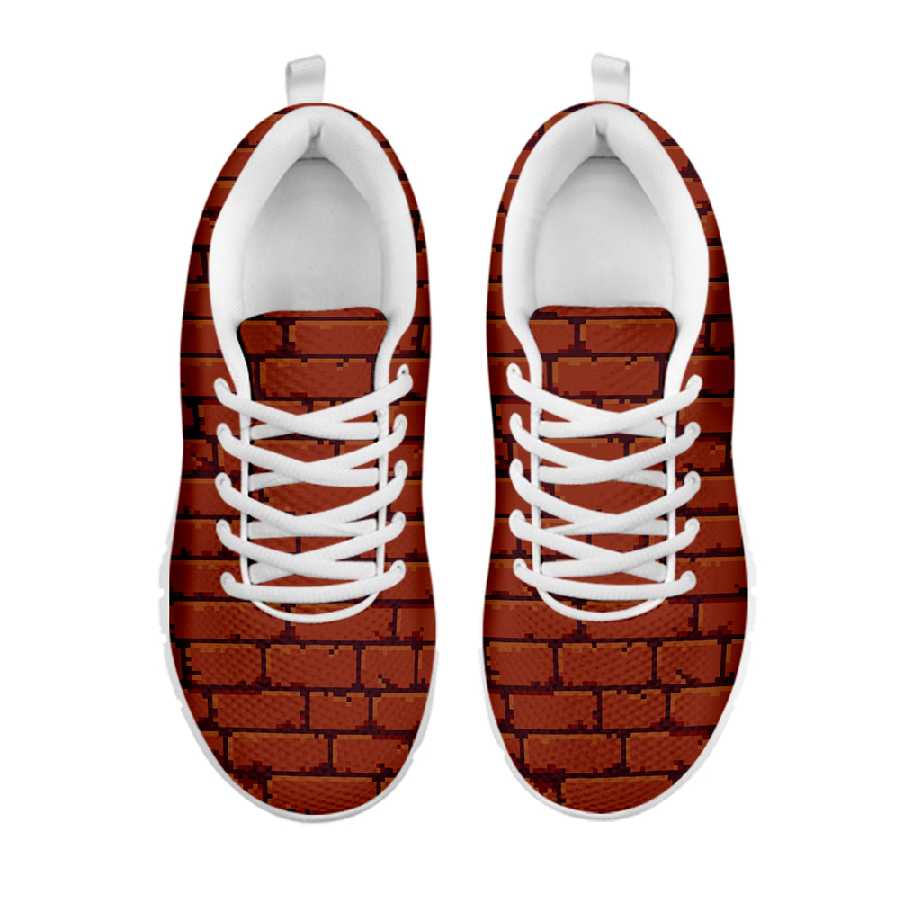 8-Bit Pixel Brick Wall Print White Sneakers
