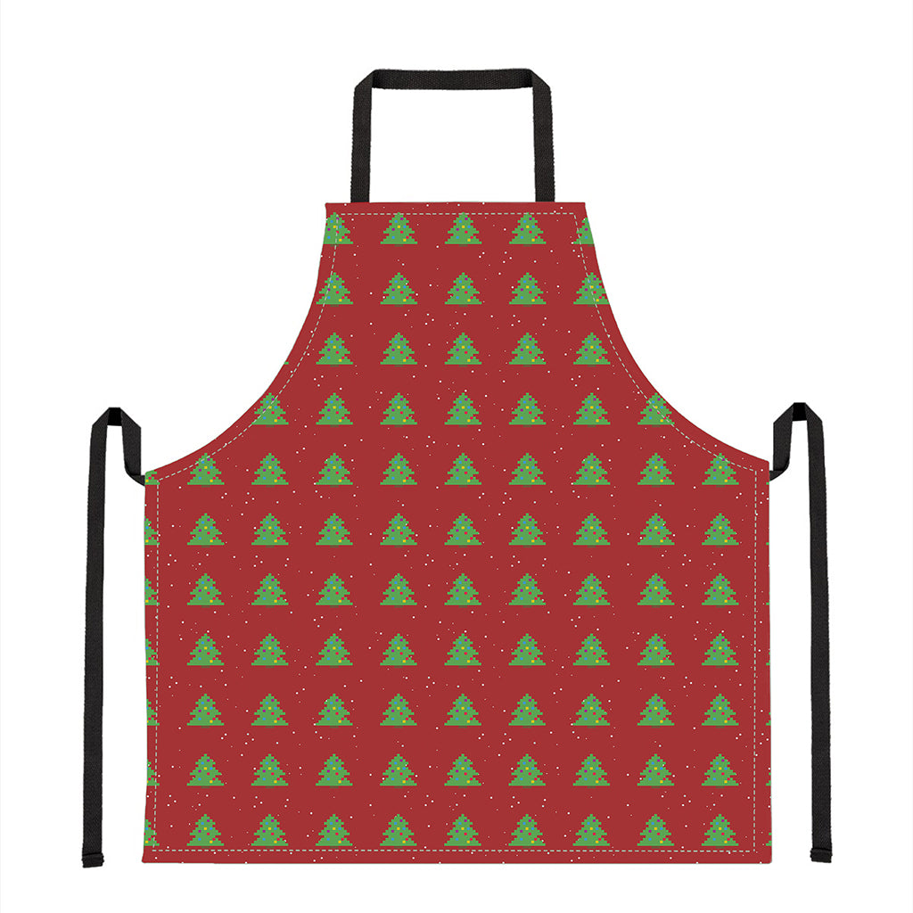 8-Bit Pixel Christmas Tree Pattern Print Apron