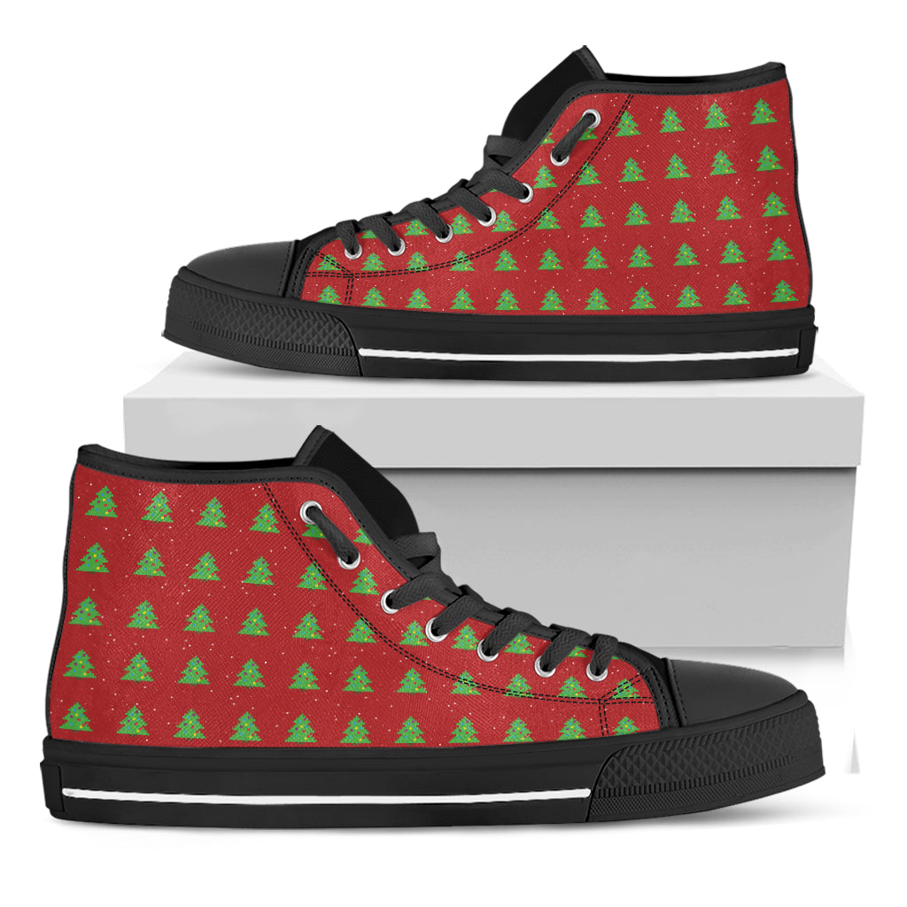 8-Bit Pixel Christmas Tree Pattern Print Black High Top Shoes