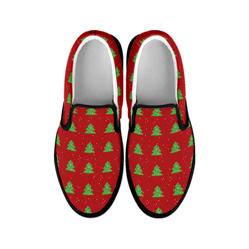8-Bit Pixel Christmas Tree Pattern Print Black Slip On Shoes