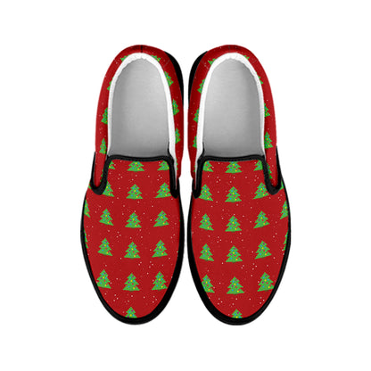 8-Bit Pixel Christmas Tree Pattern Print Black Slip On Shoes