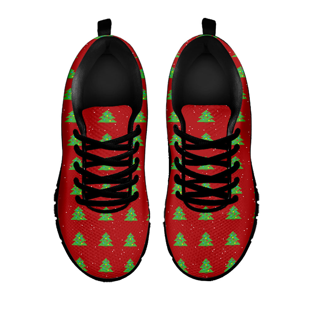 8-Bit Pixel Christmas Tree Pattern Print Black Sneakers
