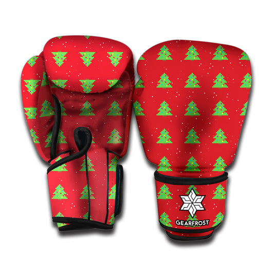 8-Bit Pixel Christmas Tree Pattern Print Boxing Gloves