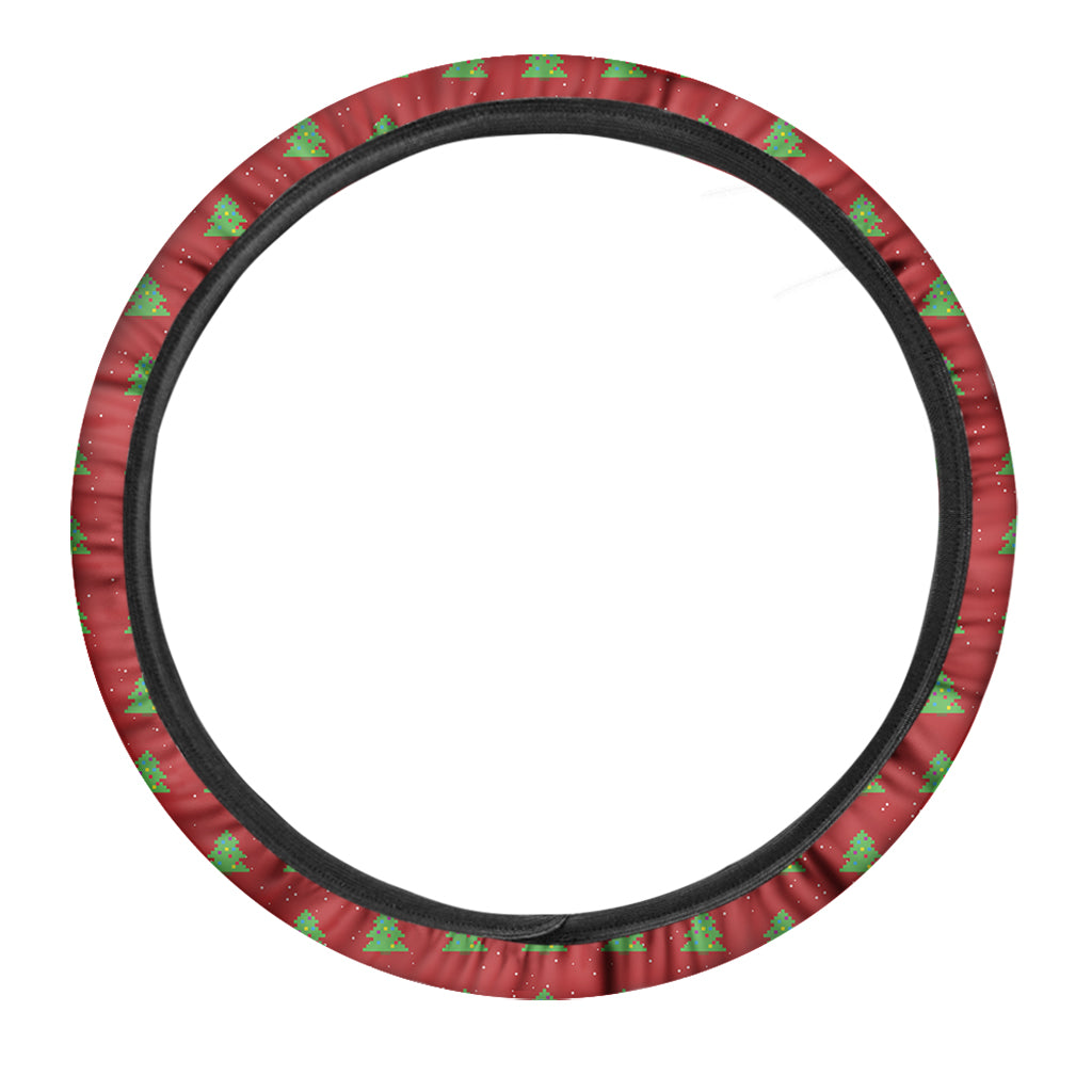 8-Bit Pixel Christmas Tree Pattern Print Car Steering Wheel Cover