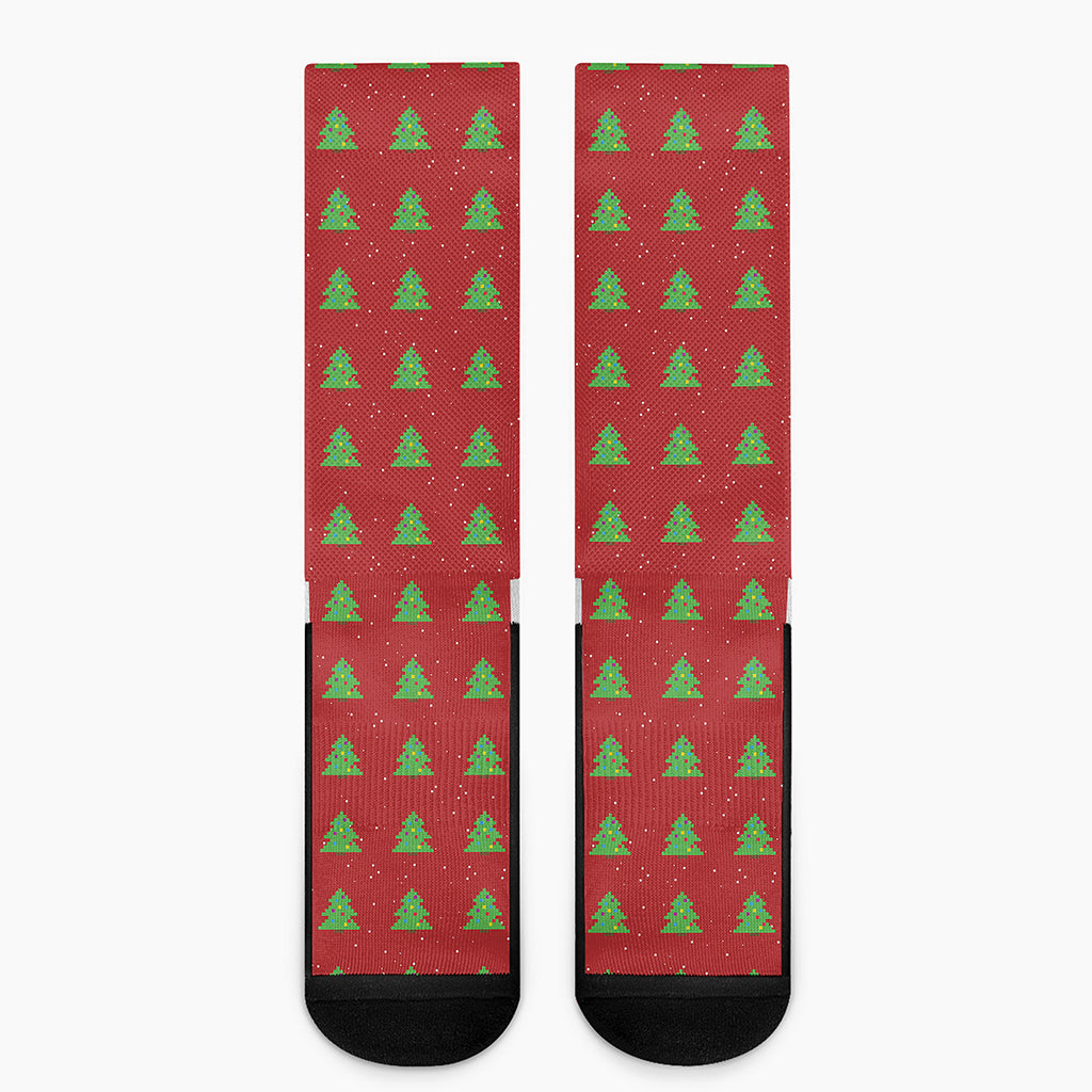 8-Bit Pixel Christmas Tree Pattern Print Crew Socks