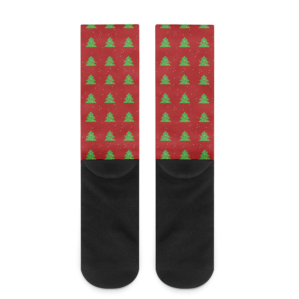 8-Bit Pixel Christmas Tree Pattern Print Crew Socks