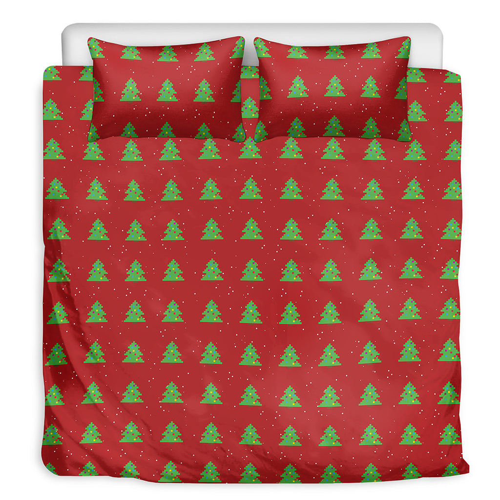 8-Bit Pixel Christmas Tree Pattern Print Duvet Cover Bedding Set