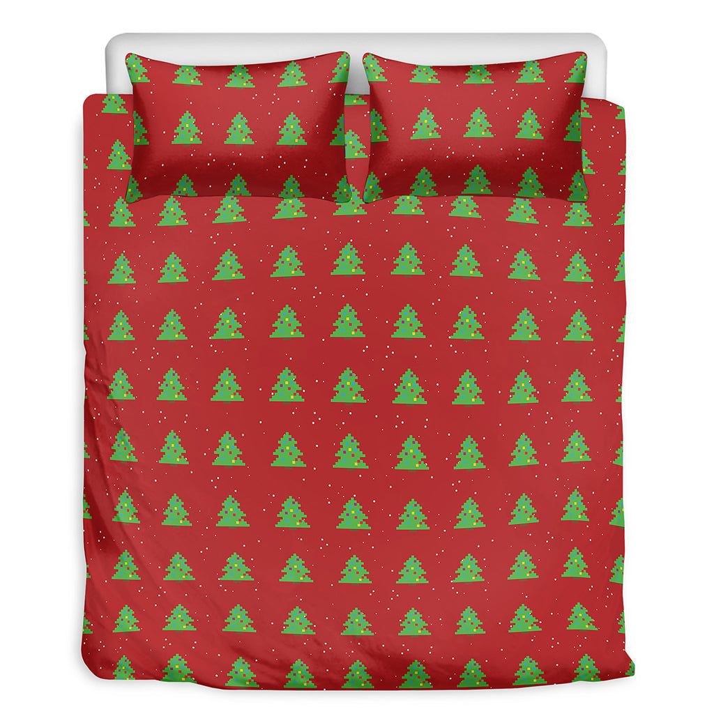 8-Bit Pixel Christmas Tree Pattern Print Duvet Cover Bedding Set