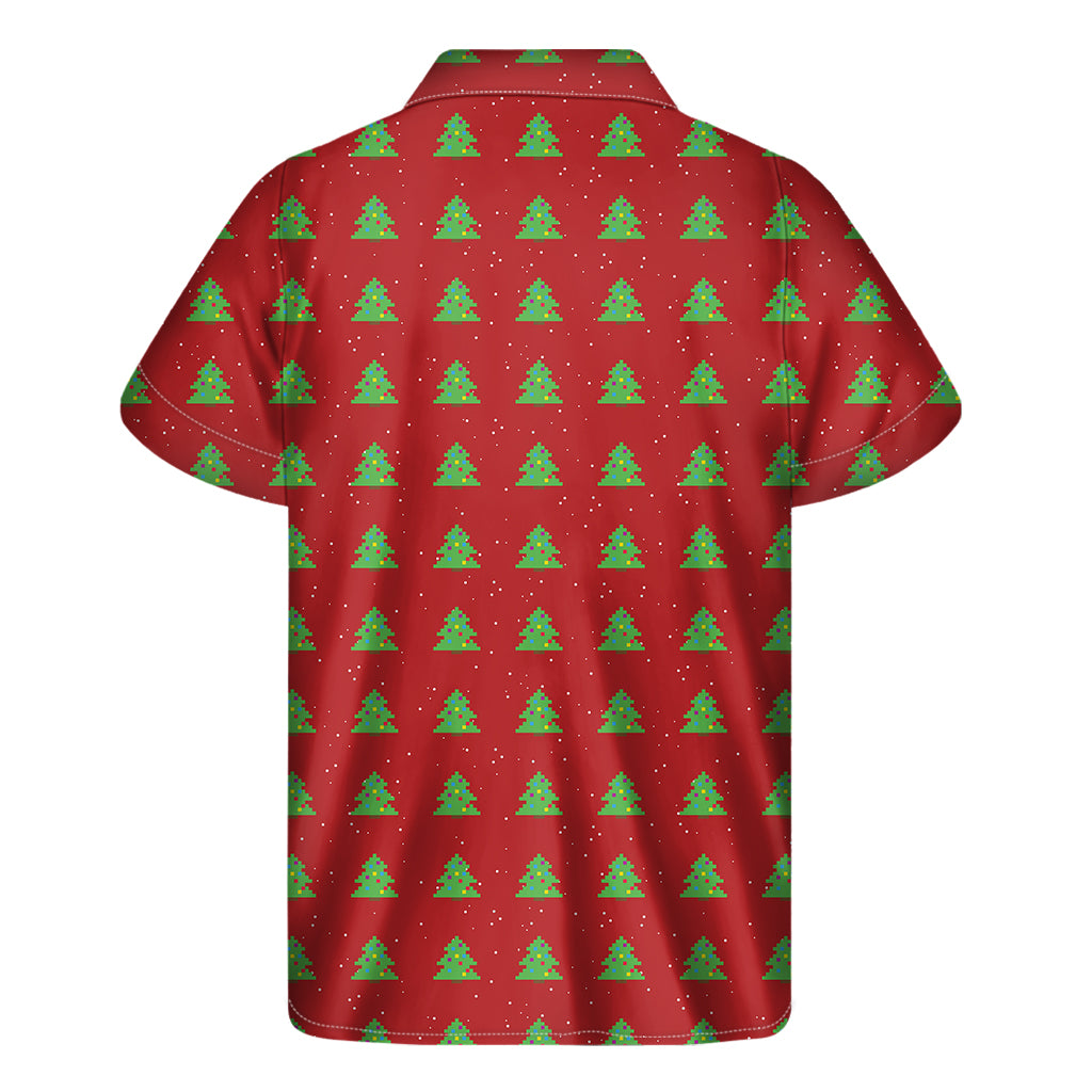 8-Bit Pixel Christmas Tree Pattern Print Men's Short Sleeve Shirt