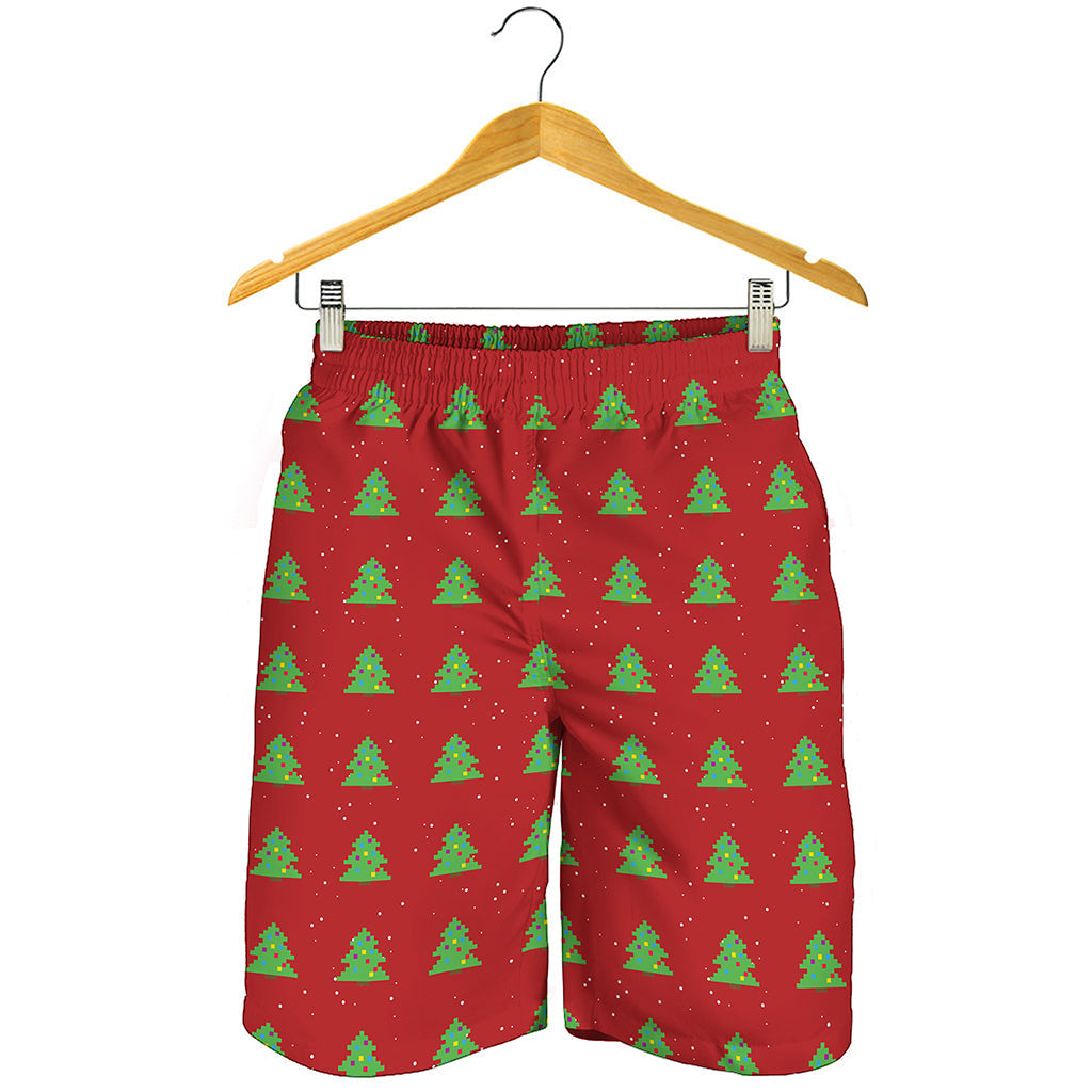 8-Bit Pixel Christmas Tree Pattern Print Men's Shorts