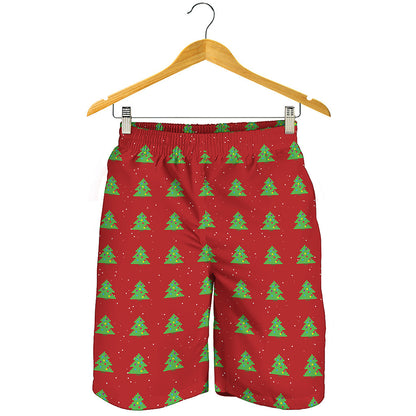 8-Bit Pixel Christmas Tree Pattern Print Men's Shorts