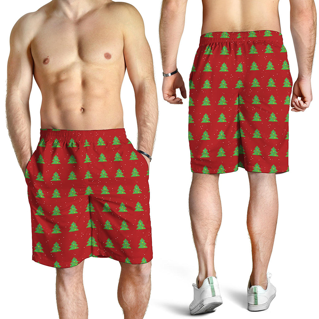 8-Bit Pixel Christmas Tree Pattern Print Men's Shorts
