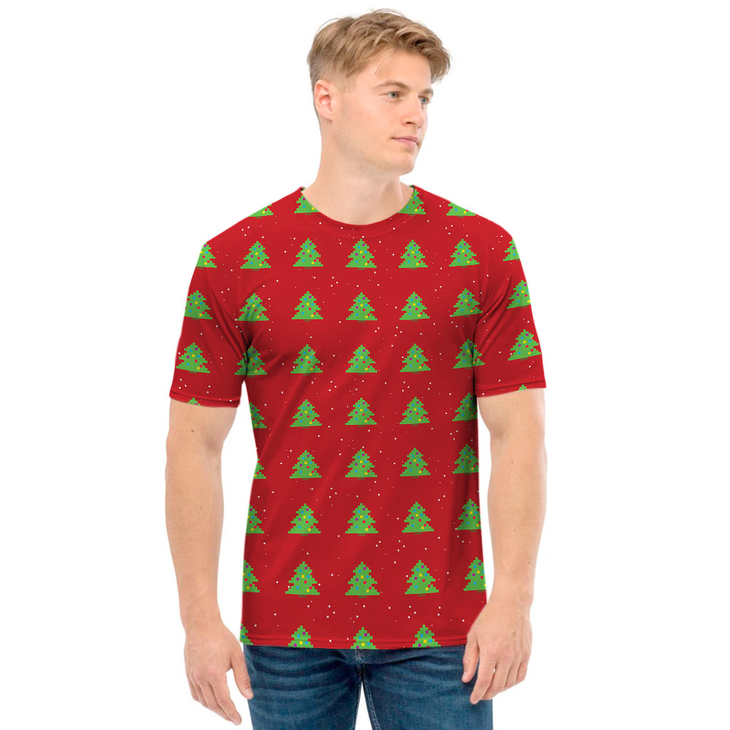 8-Bit Pixel Christmas Tree Pattern Print Men's T-Shirt